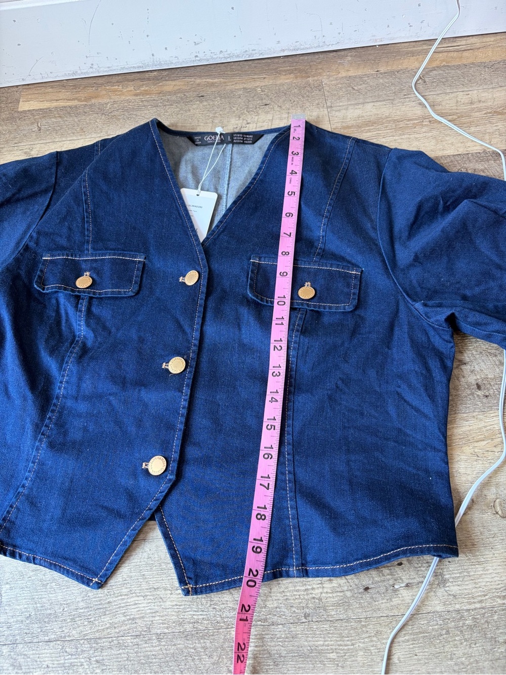 Goelia Dark Denim V-Neck Button Up Blouse Top - Picture 9 of 10